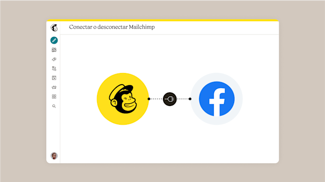 Logotipos de Mailchimp y Meta conectados por un ícono de enchufe que muestra la integración de Meta Lead Ads y Mailchimp.

