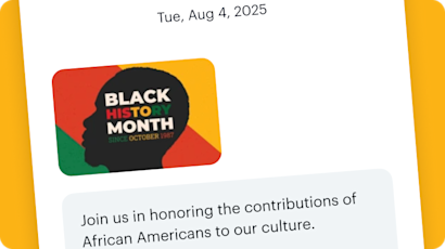An example of a seasonal Mailchimp SMS message highlighting promotions related to Black History Month.